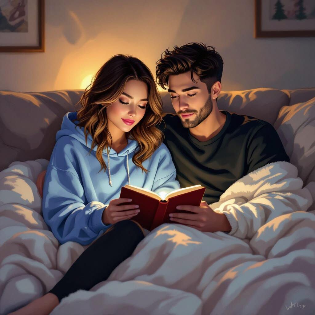 Cozy Christmas Couple Watching Harry Potter