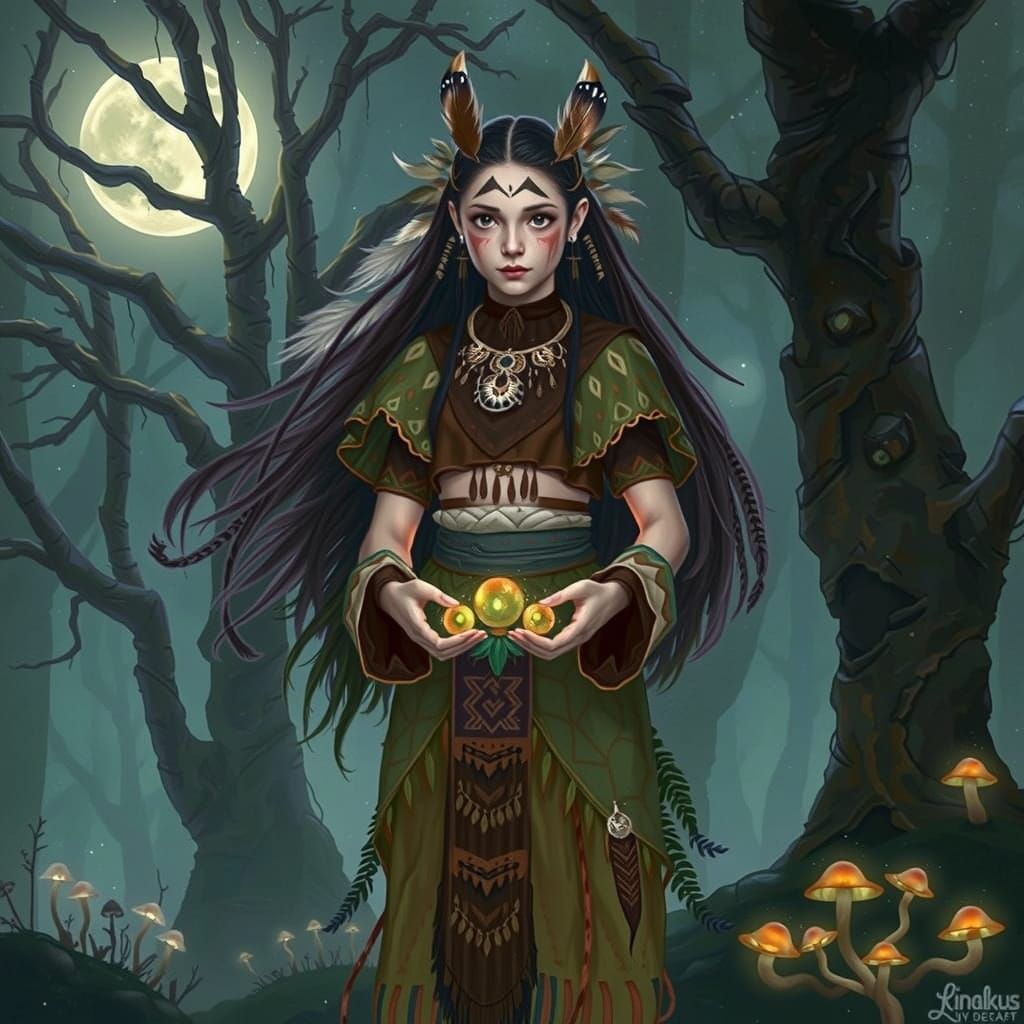 Enchanted Shaman Girl in Mystical Forest