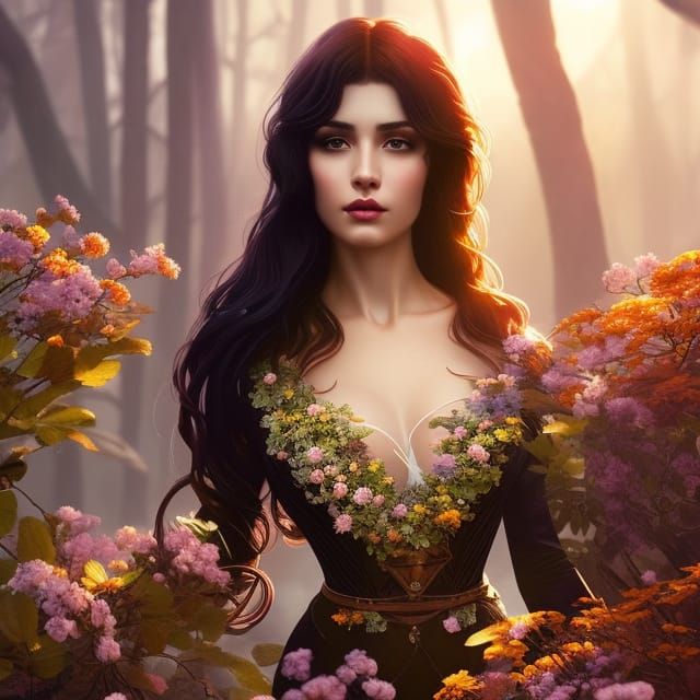 Pandora among Spring Flowers and Autumn Leaves