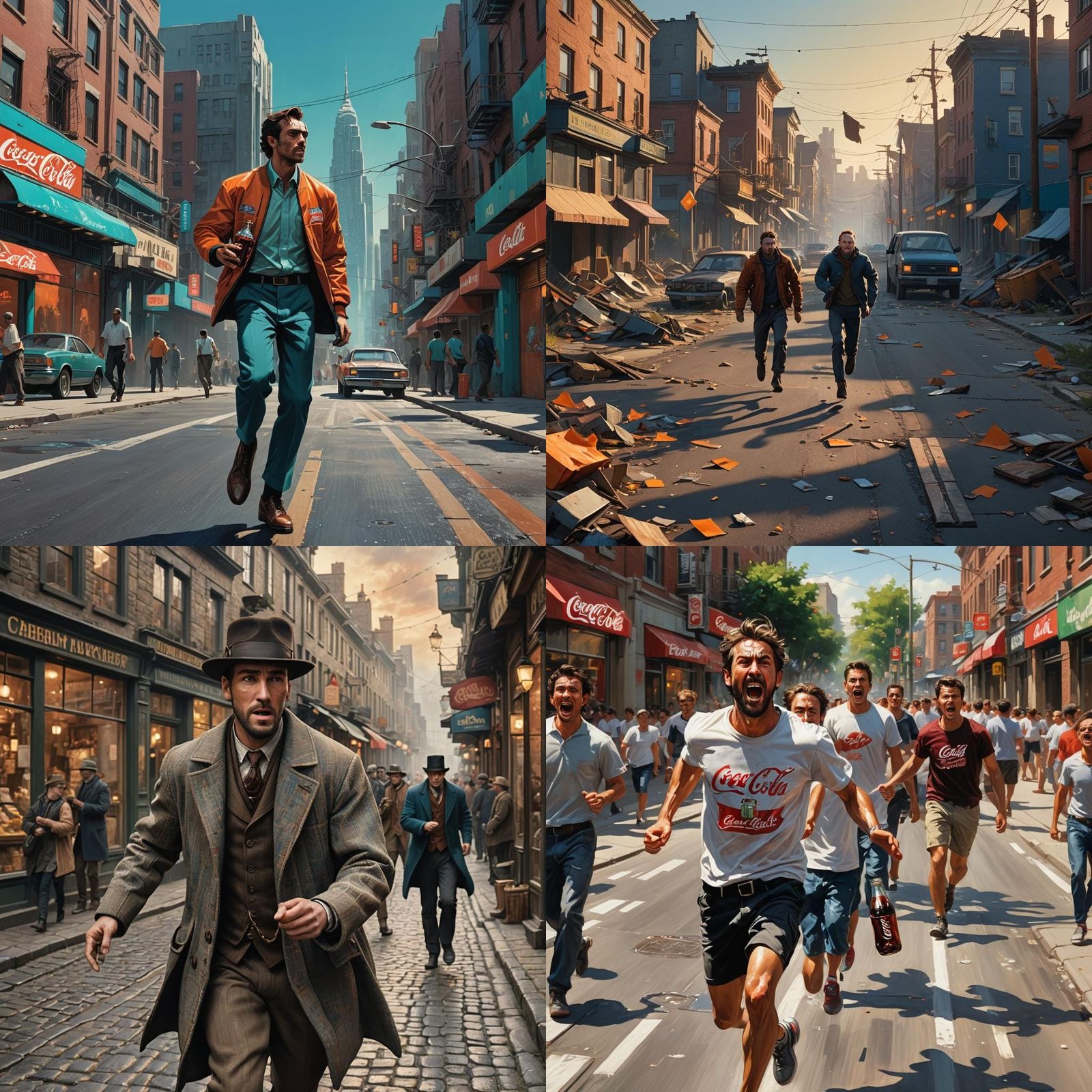 Hyperrealistic Man Runs with Stolen Coca-Cola