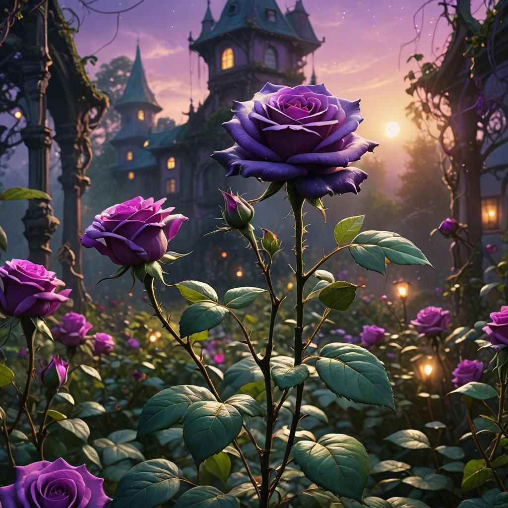 Mystical Purple Rose in Dreamlike Garden