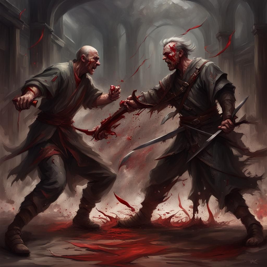 Medieval Warriors Clash in Dark Fantasy Illustration