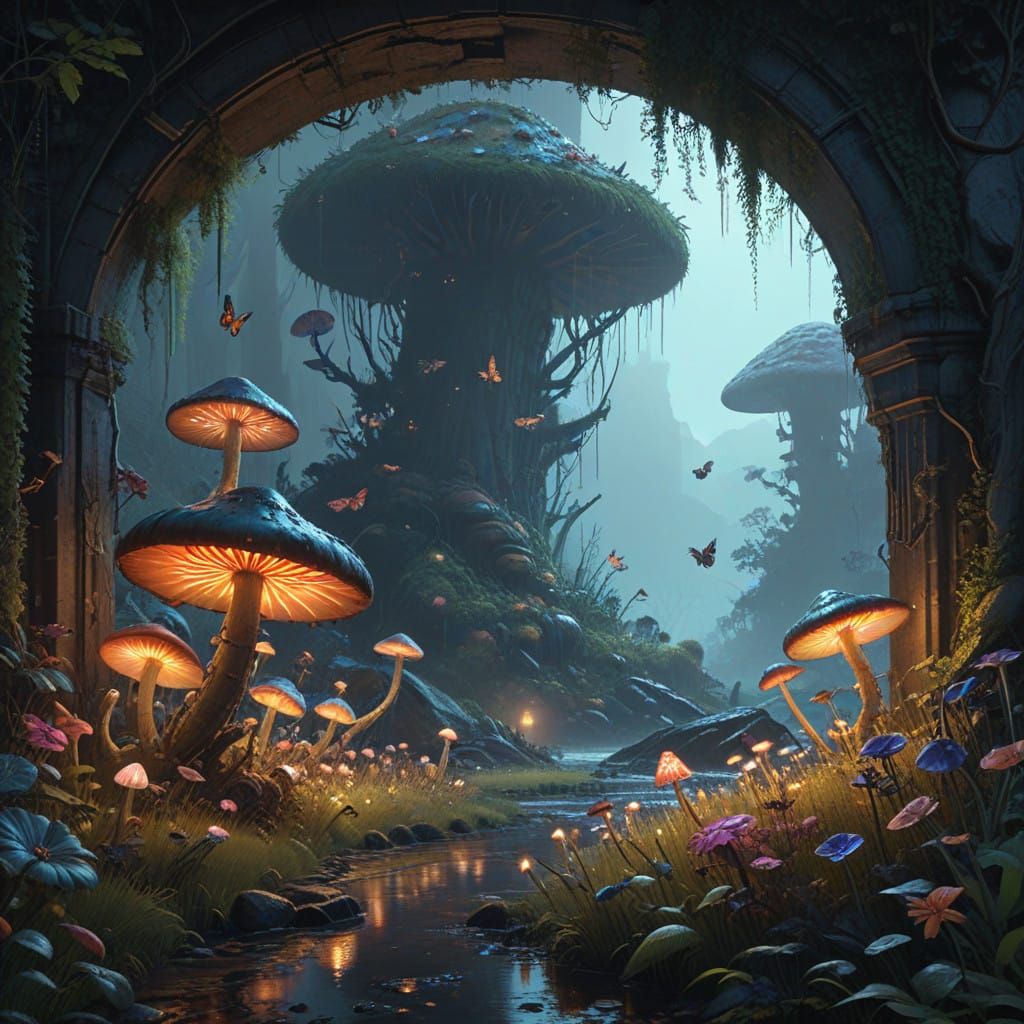 Whimsical Wonderland Scene in Vibrant Fantasy Style