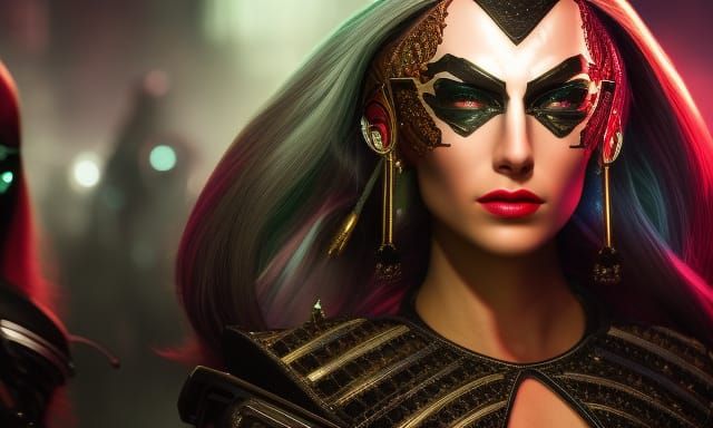 Cyberpunk Masquerade Ball Portrait, Detailed Digital Art