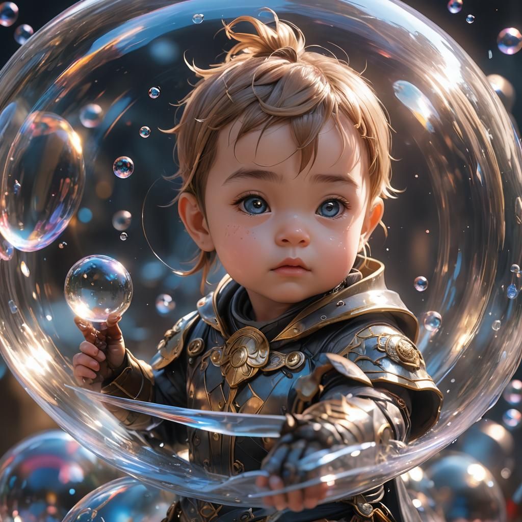 Epic Baby Warrior in Bubble: 3D Anime Art