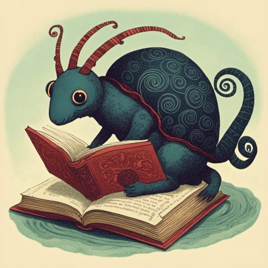 Cute Demon Reading Book in Cicada Song Style