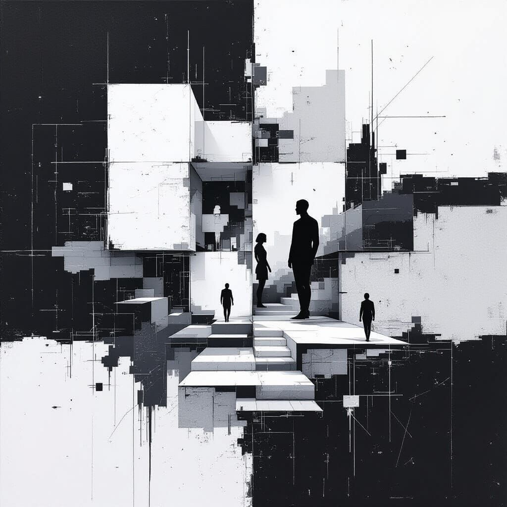 Abstract Black and White Geometric Art with Architectural In...
