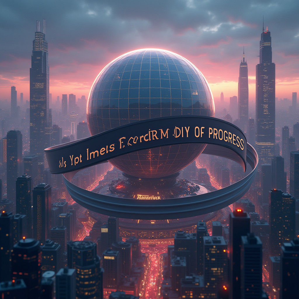 Futuristic Cityscape Globe: Quality is Progress