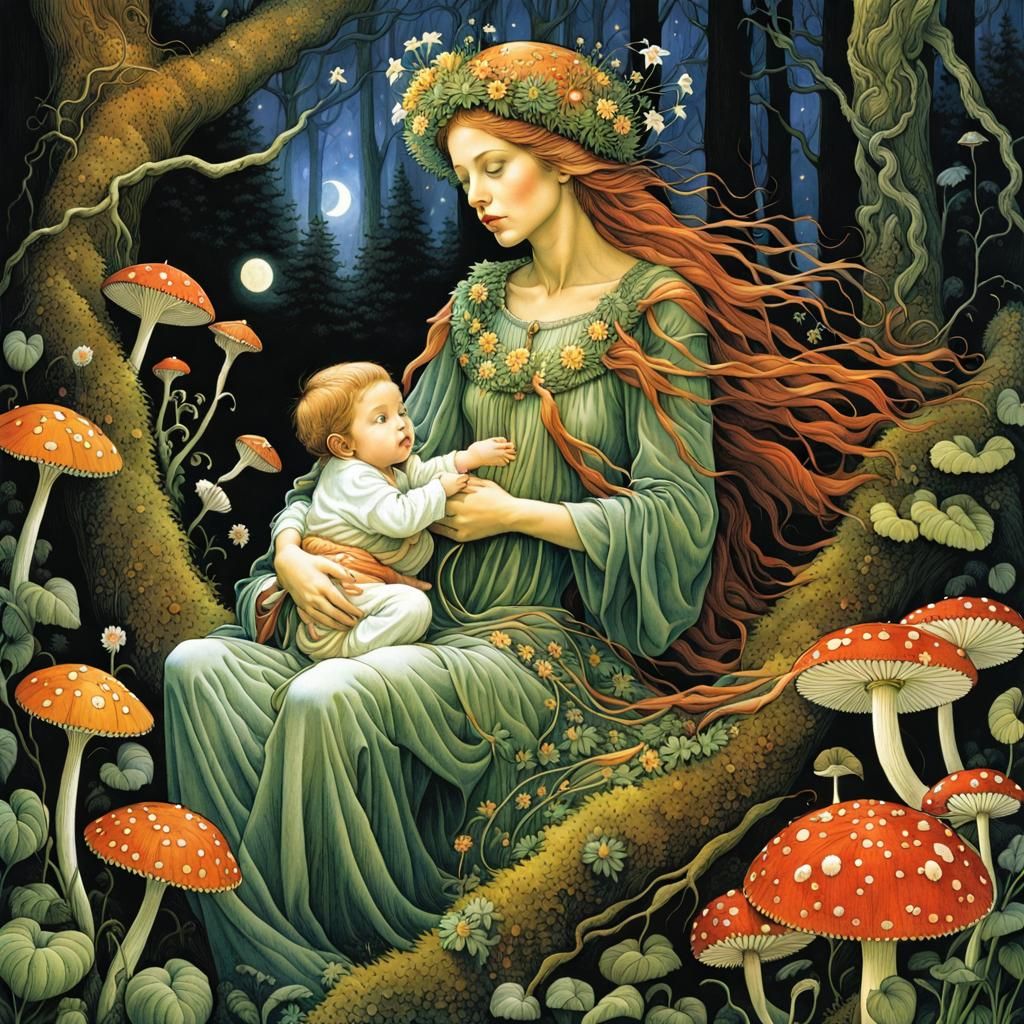 Enchanting Nature Goddess Lullaby: Detailed Color Illustrati...