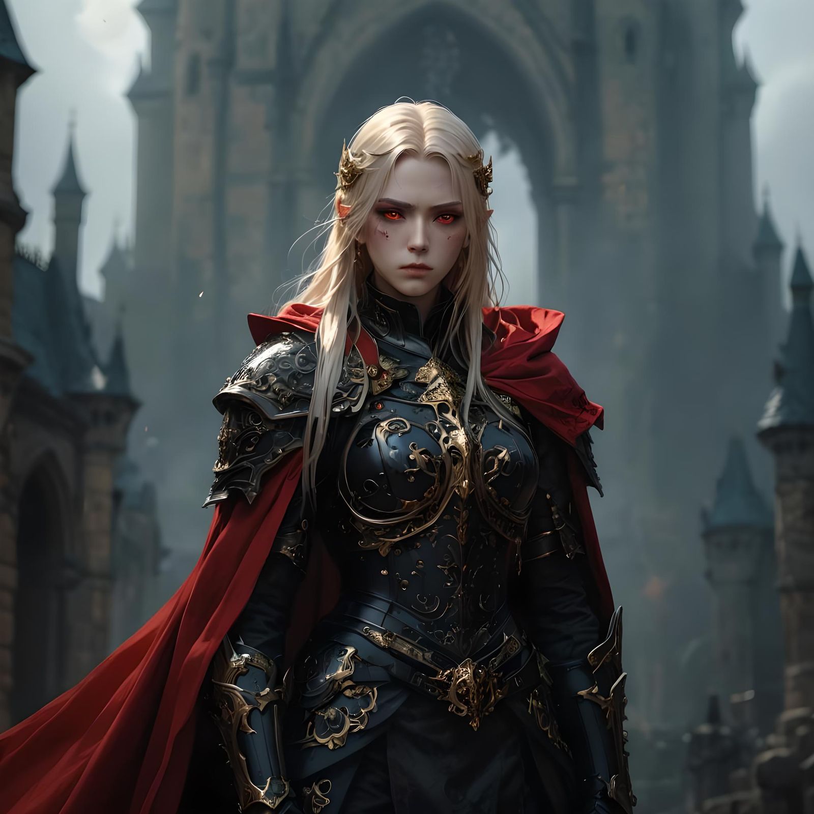 Armored Figure in Gothic Setting: 3D Anime Art