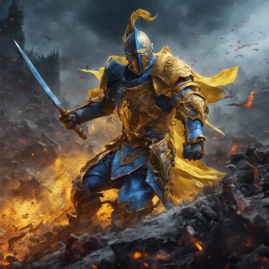 Blue and Yellow Paladin on Bloody Battlefield