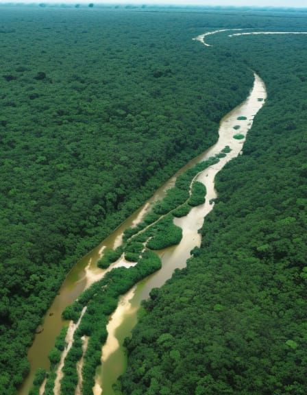 Amazon River Meandering Through Green Jungle Canopy