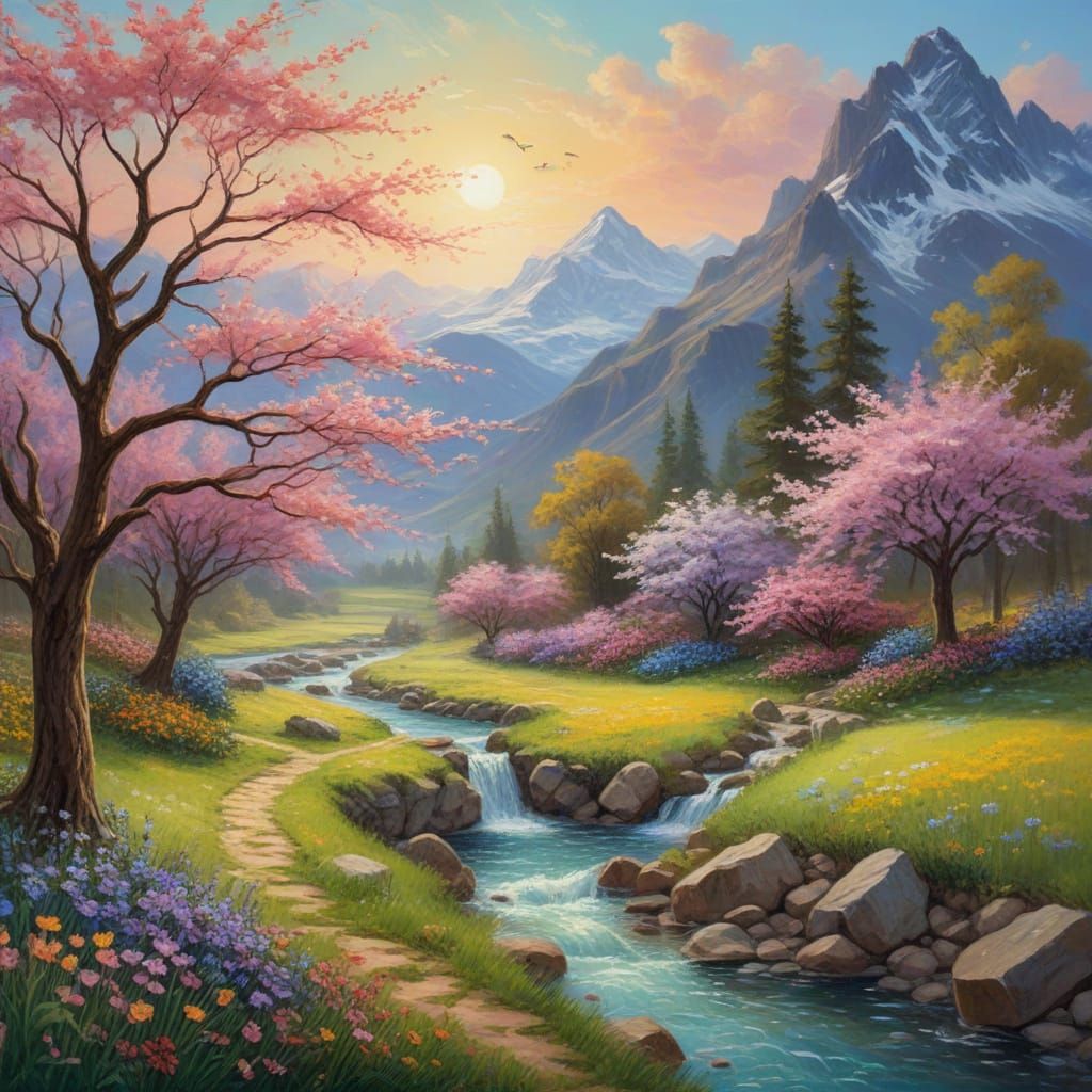 Springtime Paradise in Vibrant Oil Painting