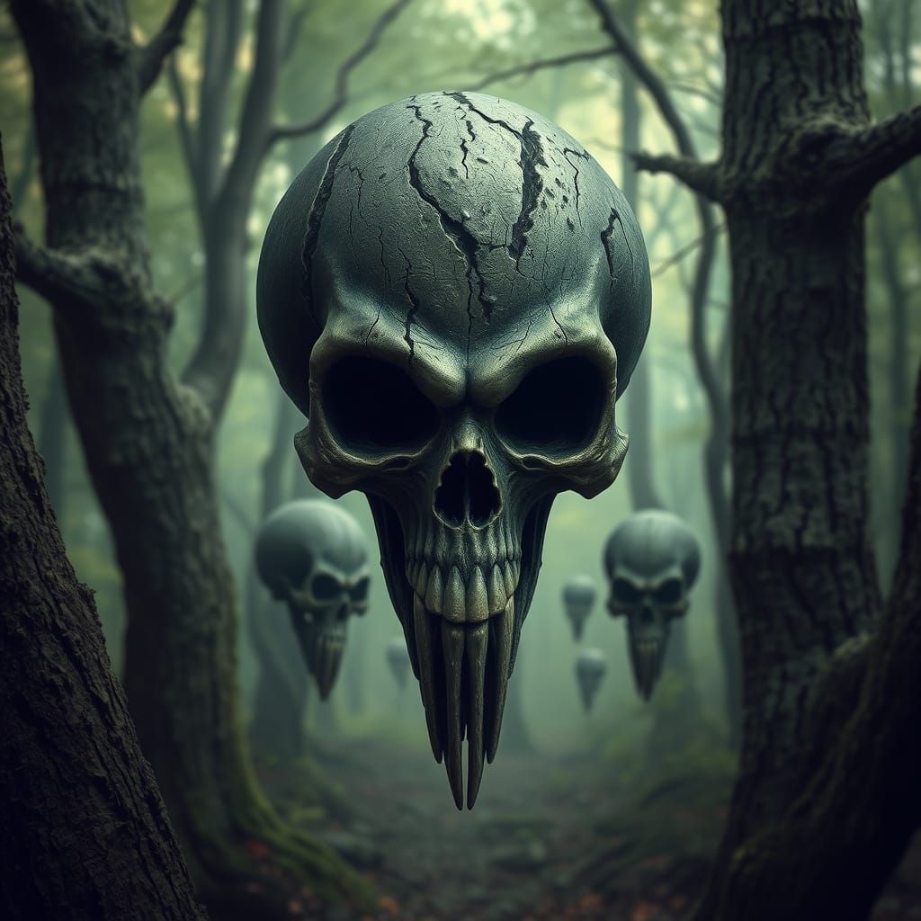Eldritch Skulls in a Haunting Forest Landscape