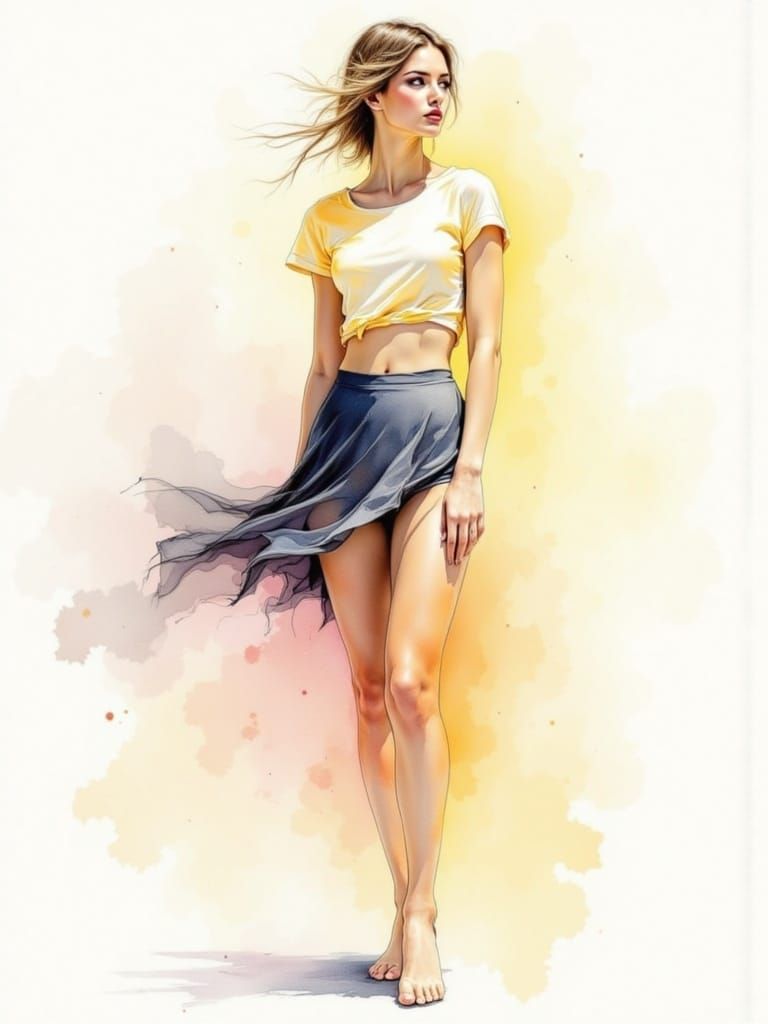 Ethereal Watercolor Portrait in Classic Style