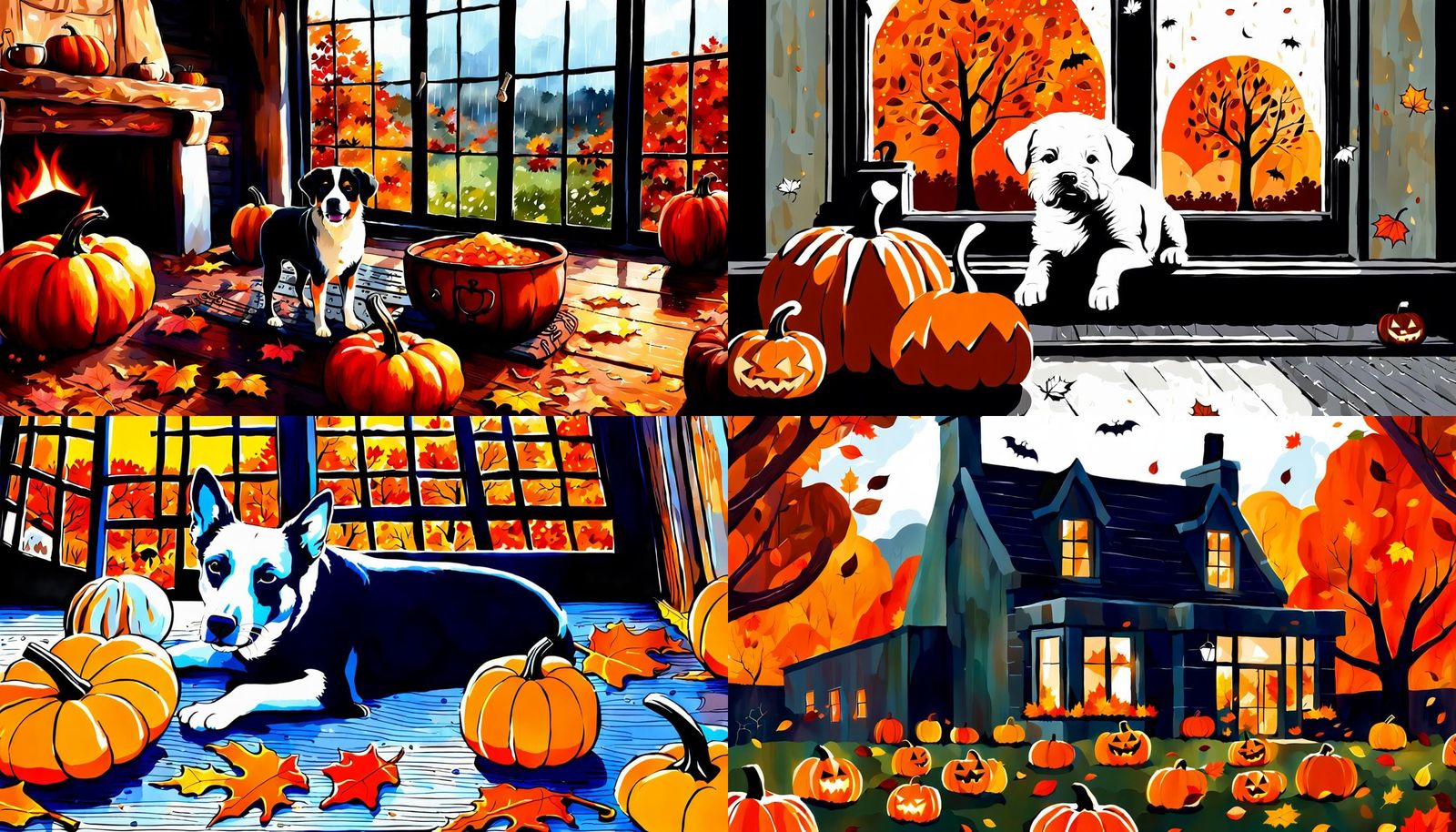 Cozy Autumnal Scene with Fireplace and Rain