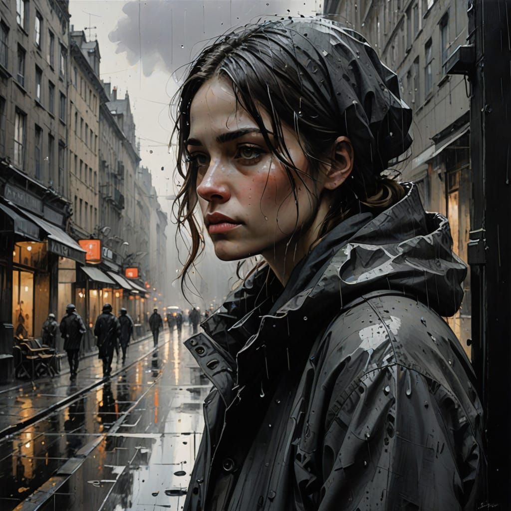 A Contemplative Figure Lost in Rainy Reflections