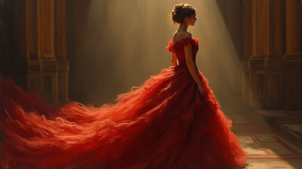 Opulent Movie Gown in Painterly Realism Style