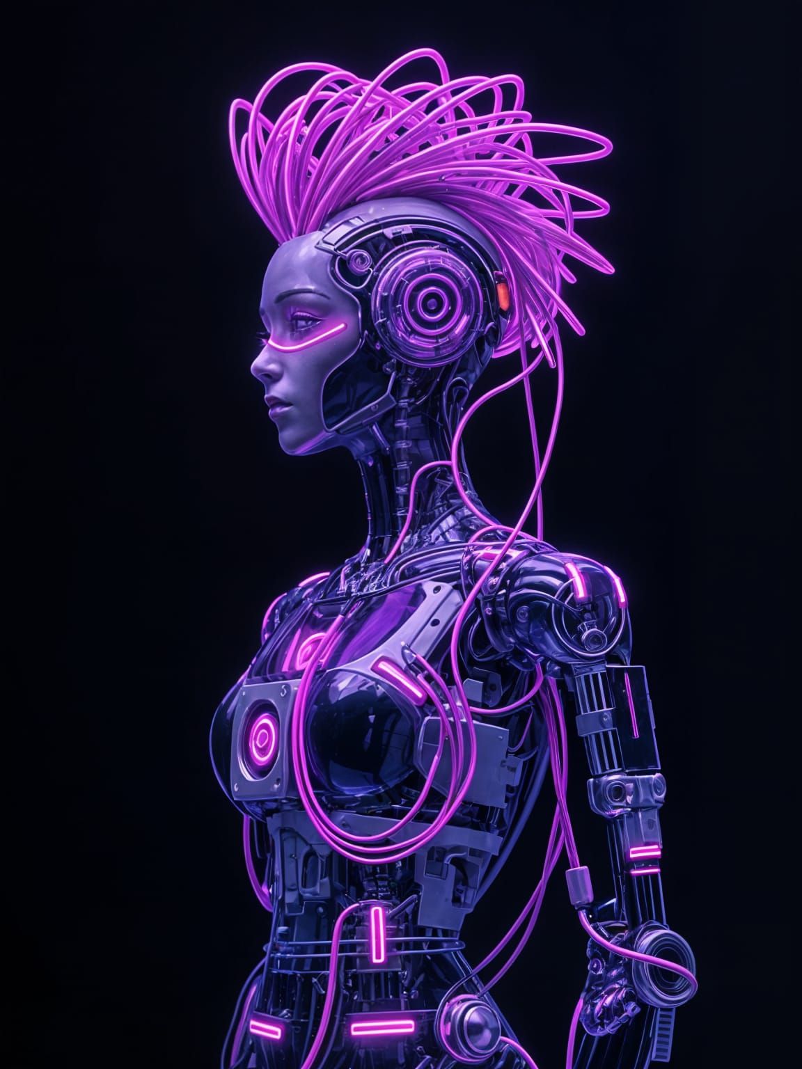 Cyberpunk Female Robot in Futuristic Environment