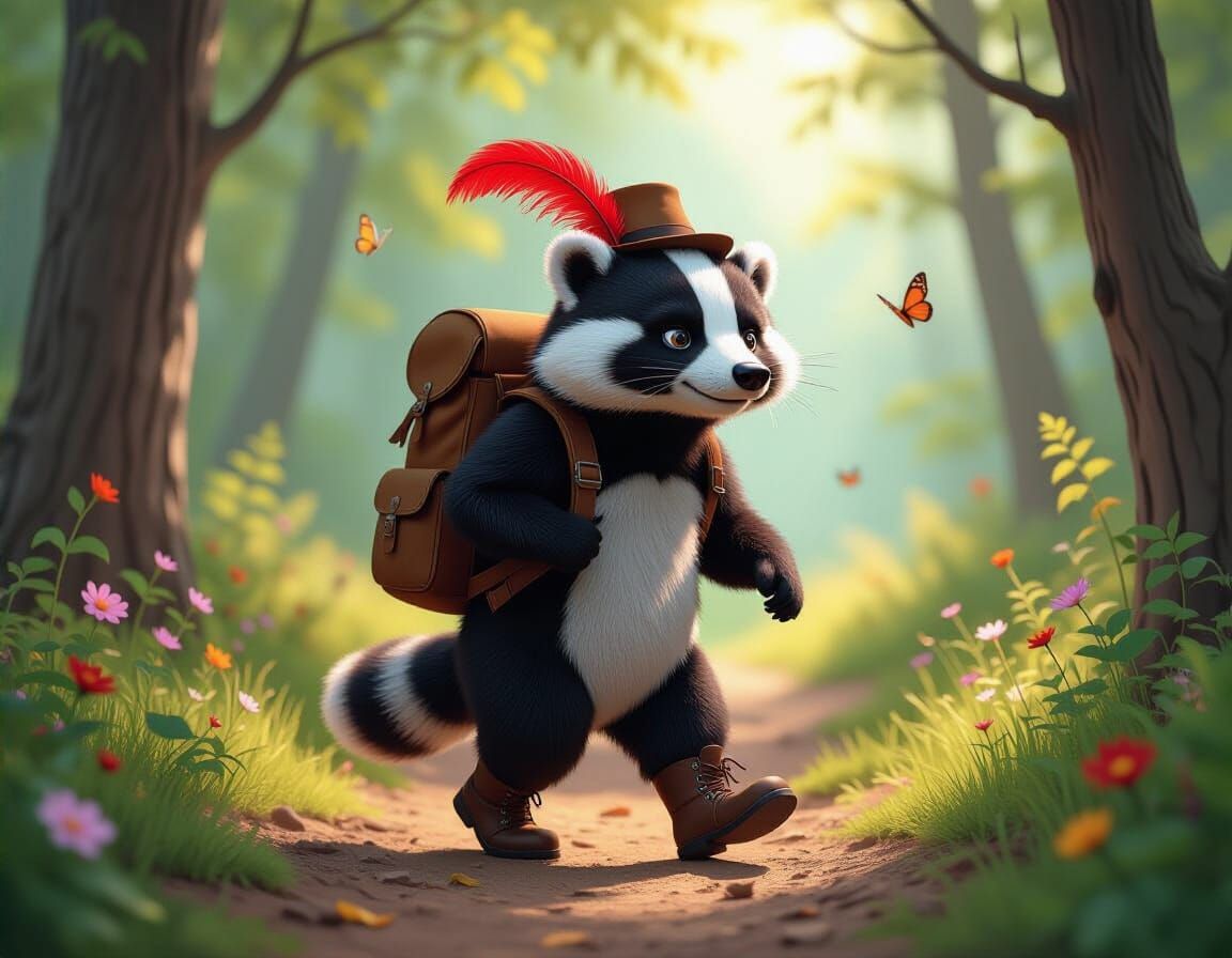 Bagy the Badger's Forest Hike: Watercolor and Ink