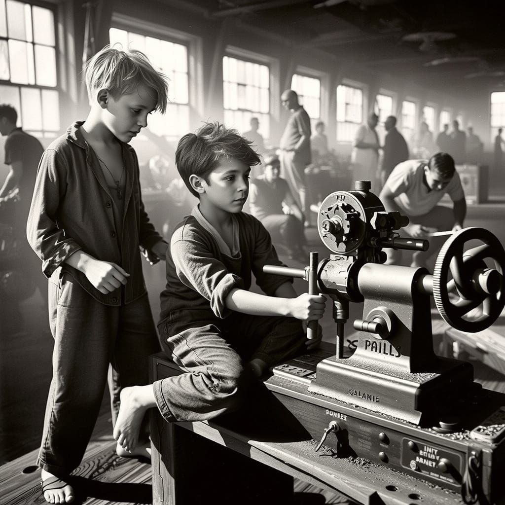 Barefoot Boys in Sunny Landscape, Art Illustration