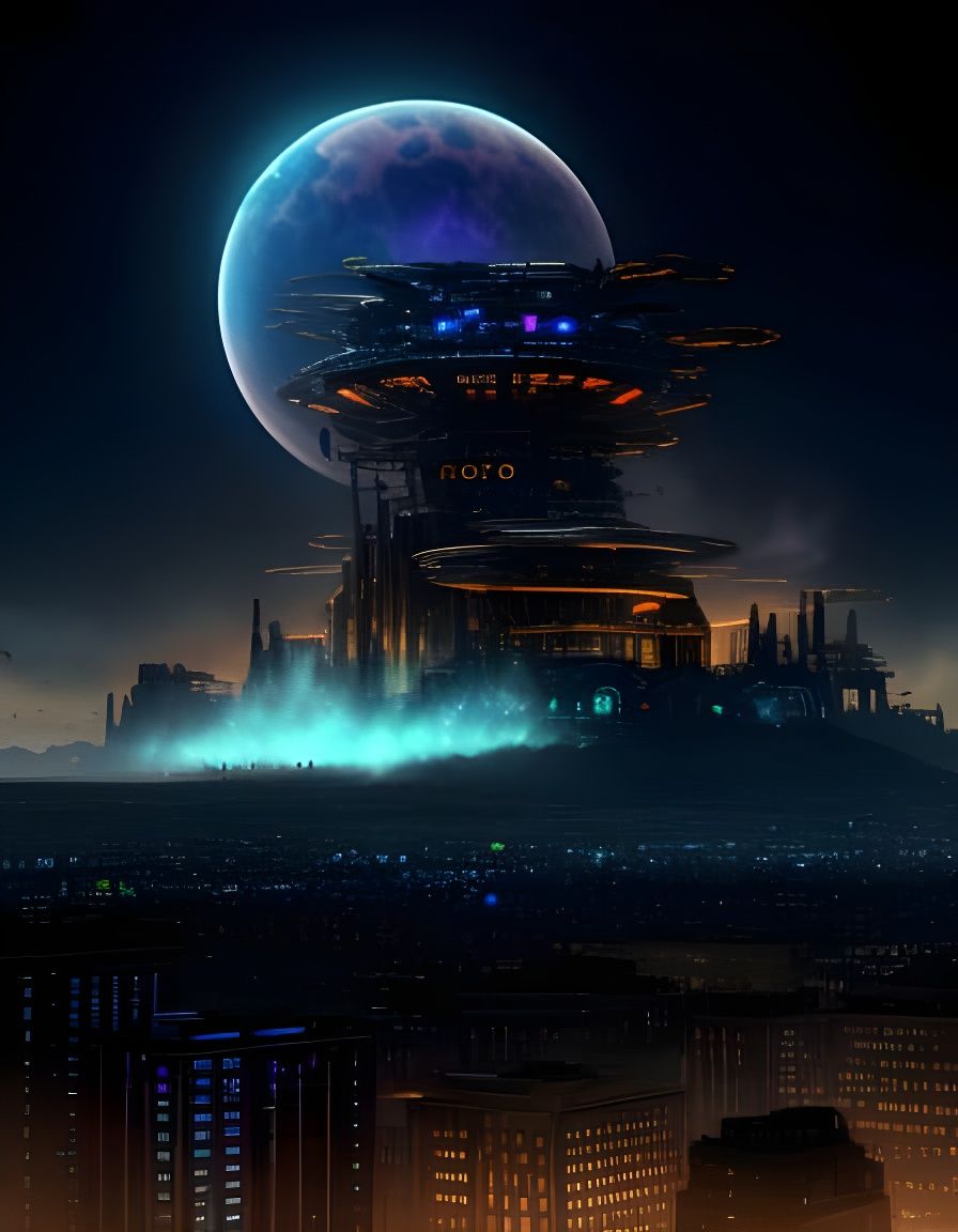 Cyberpunk Cityscape Under Starry Skies