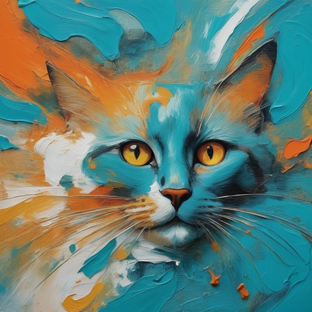 Vibrant Abstract Expressionist Cat in Swirling Colors