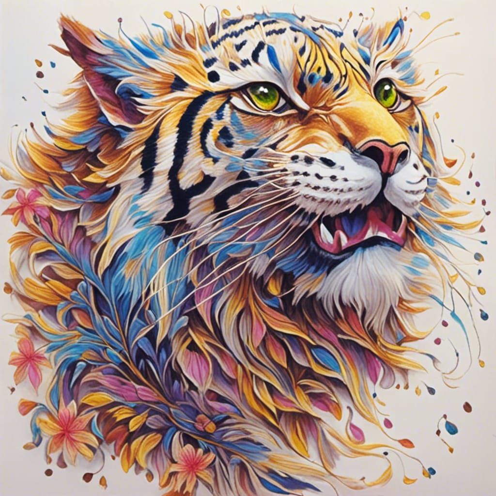 Elegant Gouache Cat Portrait