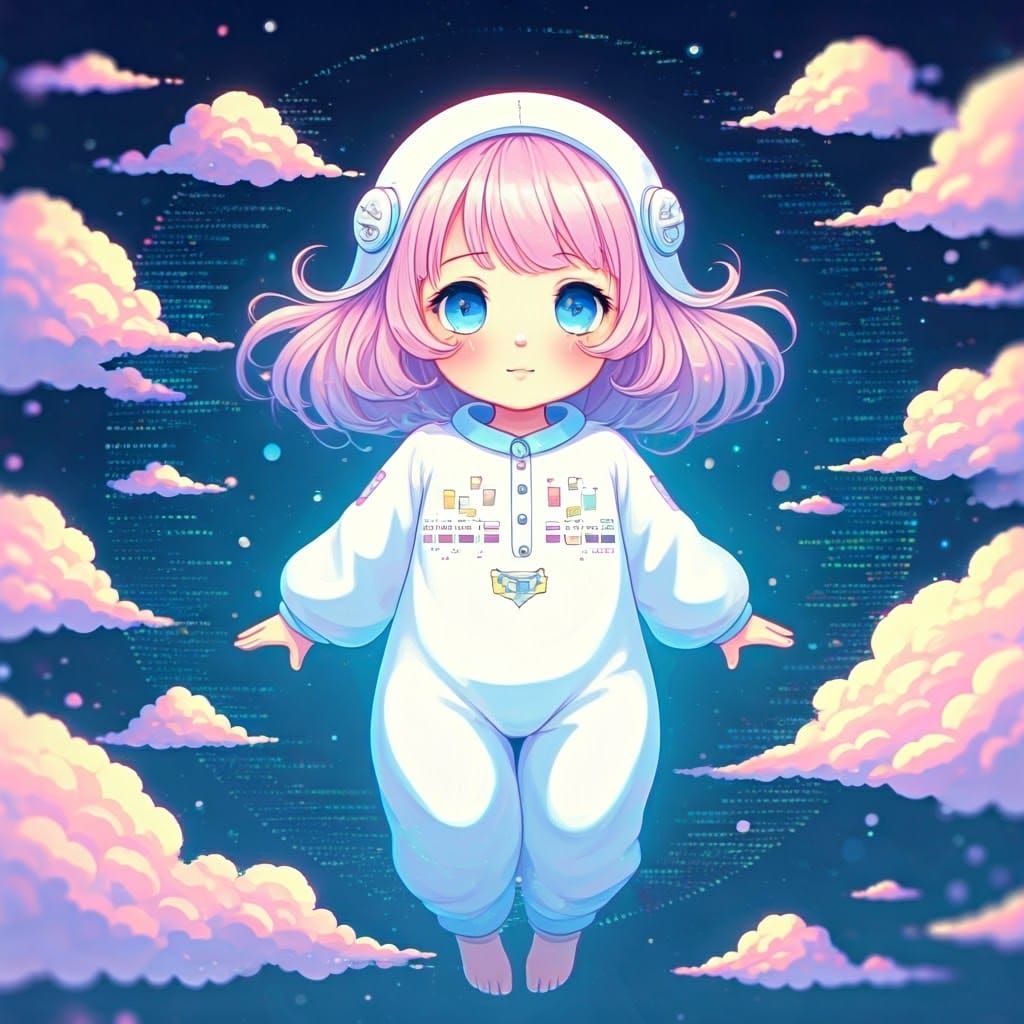 Whimsical Digital Dream Girl in Pastel Hues