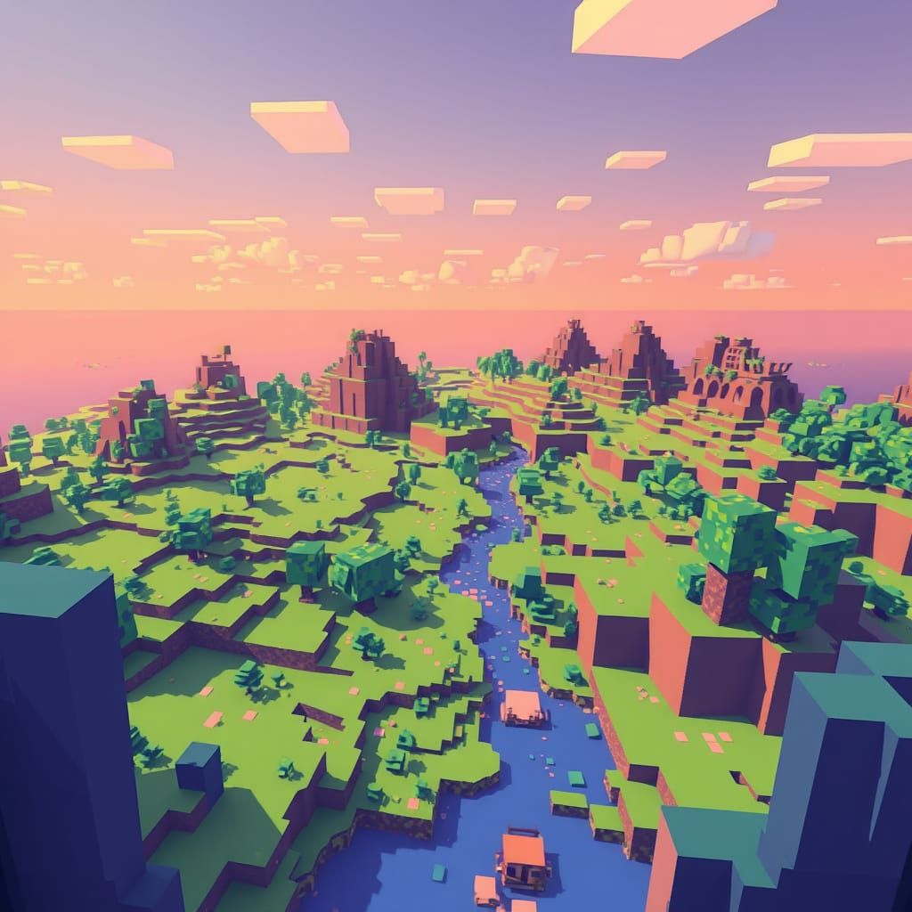 Minecraft-Inspired Pixel Art Landscape