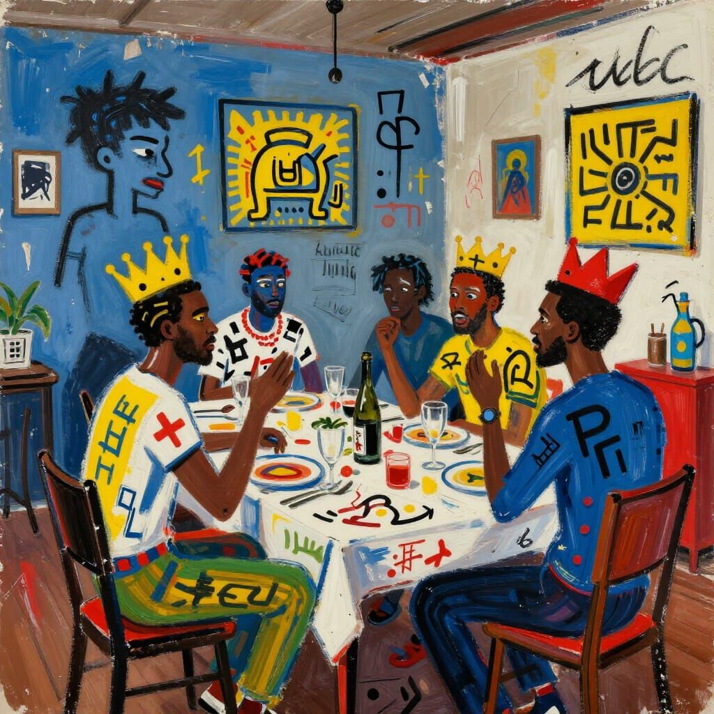 Neo-Expressionist Loft Dinner Party with Bold Figures