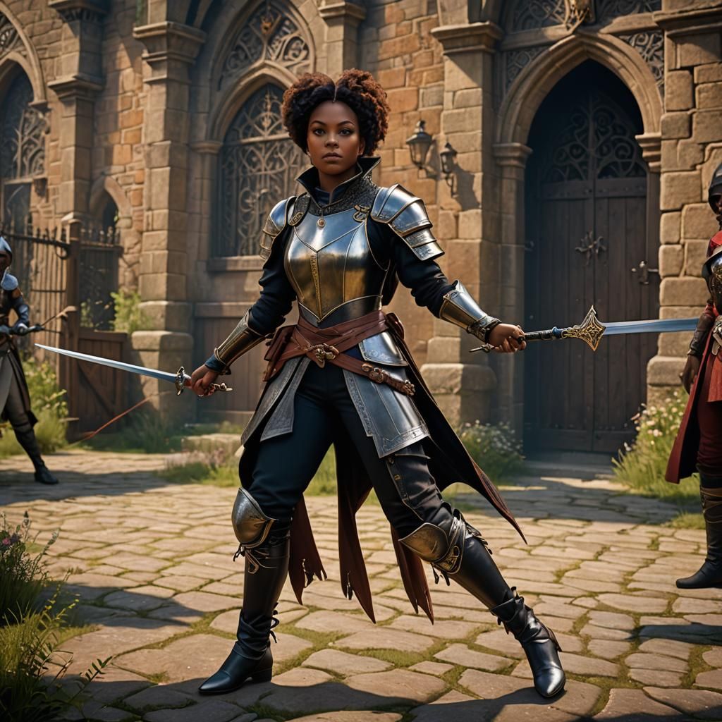 Medieval Fantasy Black Female Fencing Duelist