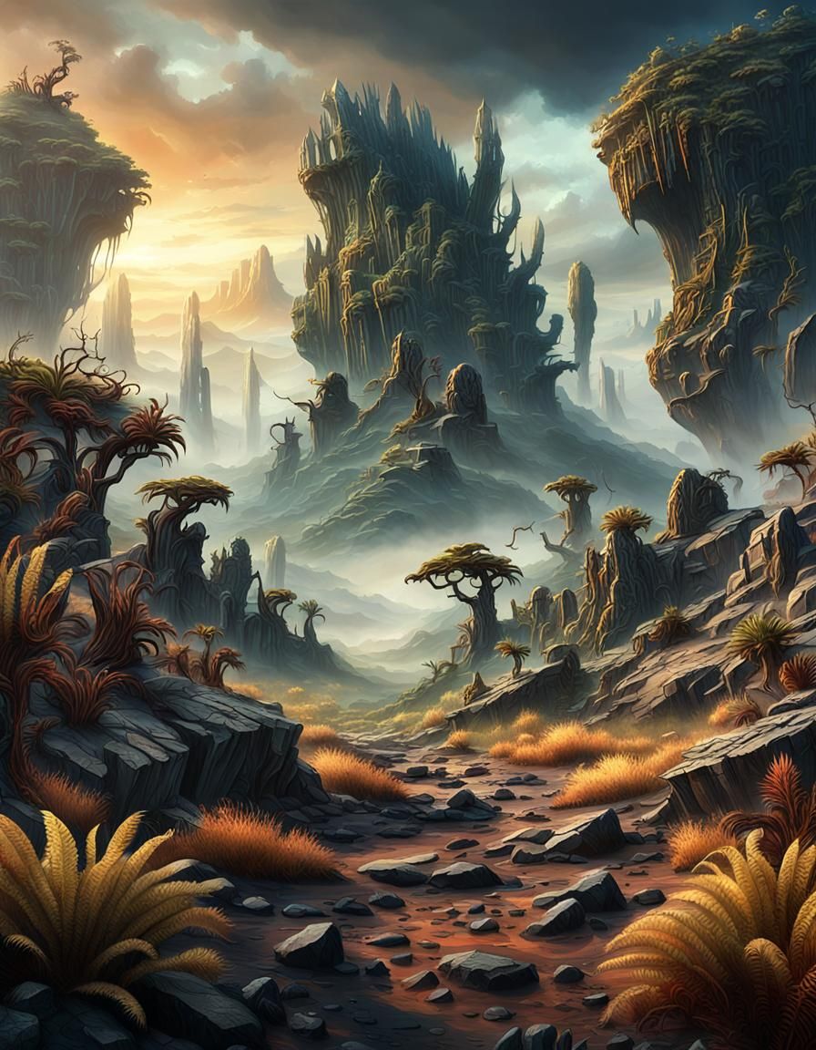 Horror Environment with Weathered Rocks in Matte Painting St...