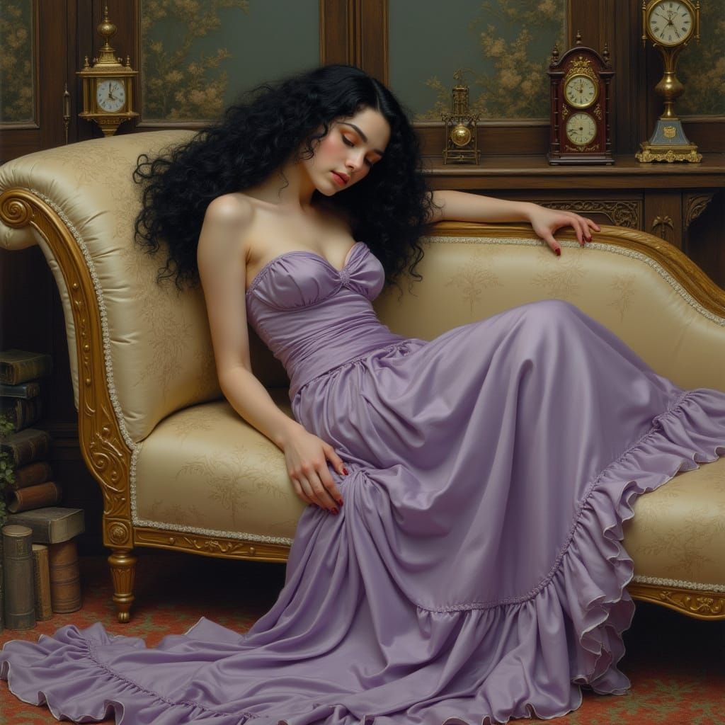 Elegant Woman in Victorian Parlor, Fantasy Illustration