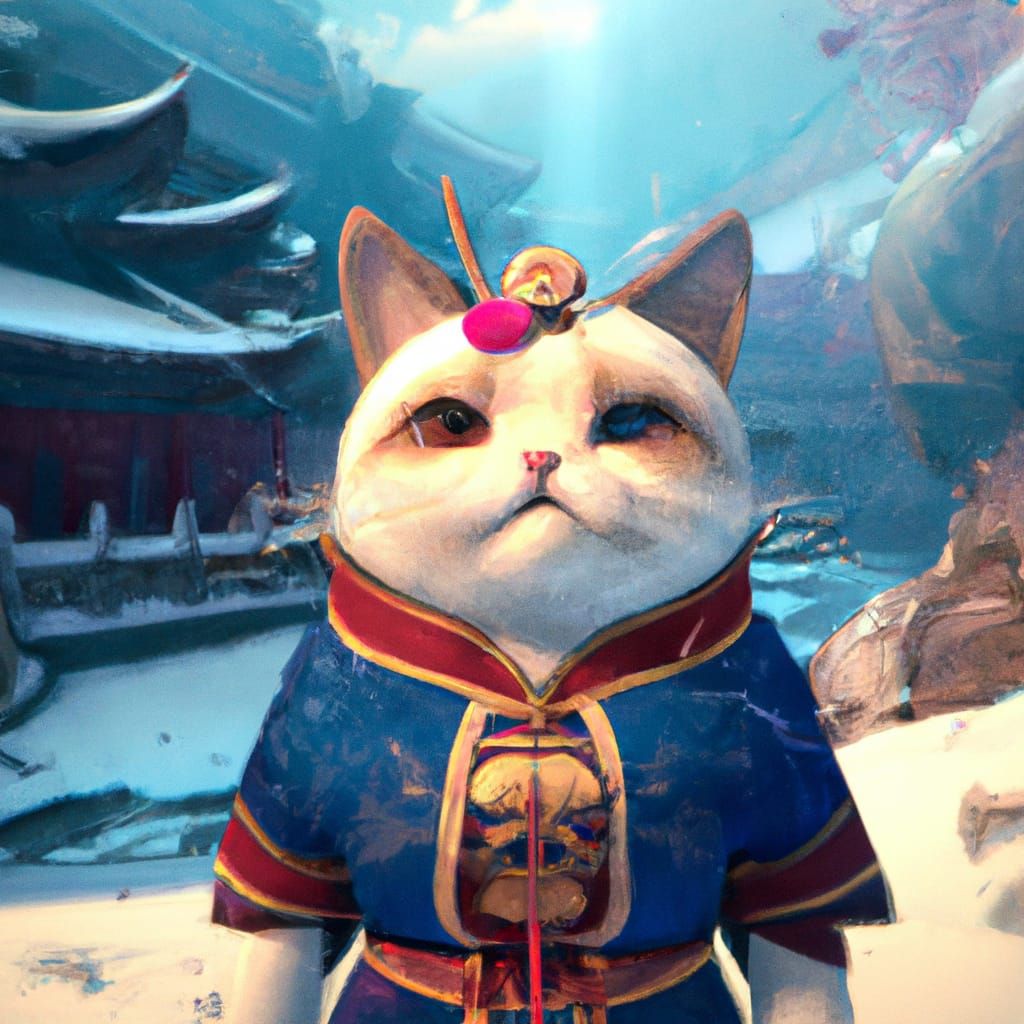 Cat in Chinese Costume: Detailed Fantasy Art