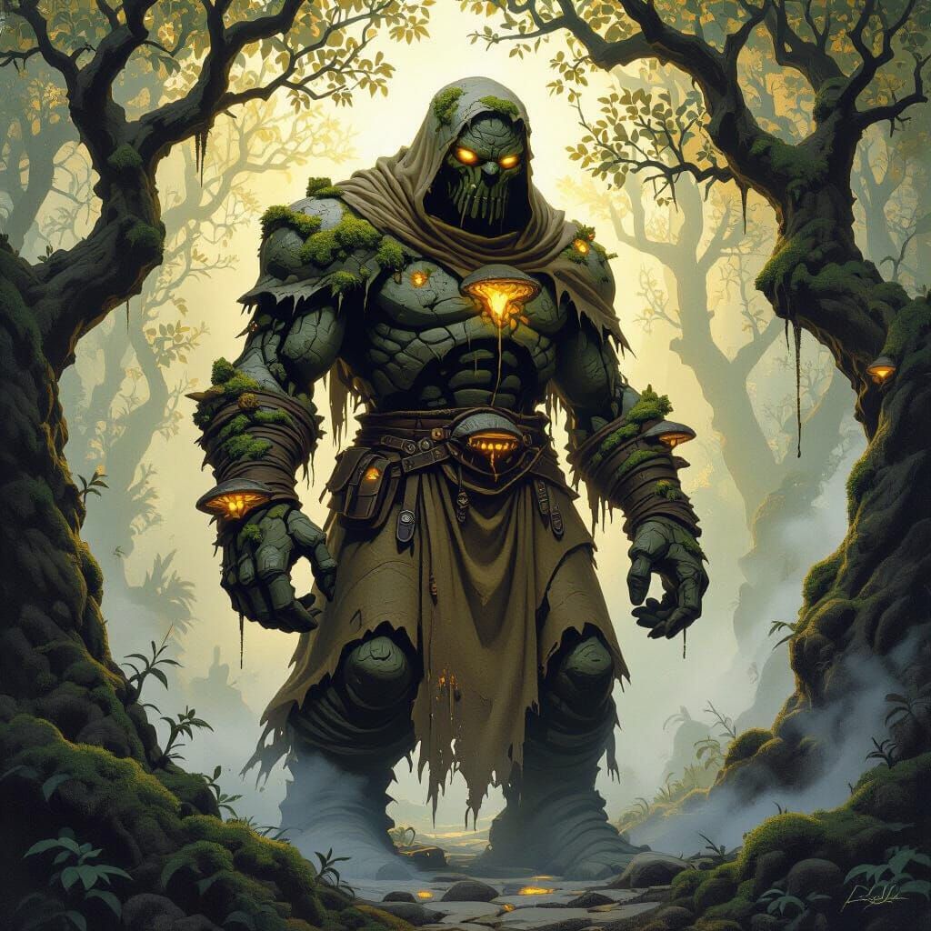 Stone Golem Guardian in a Hidden Grove