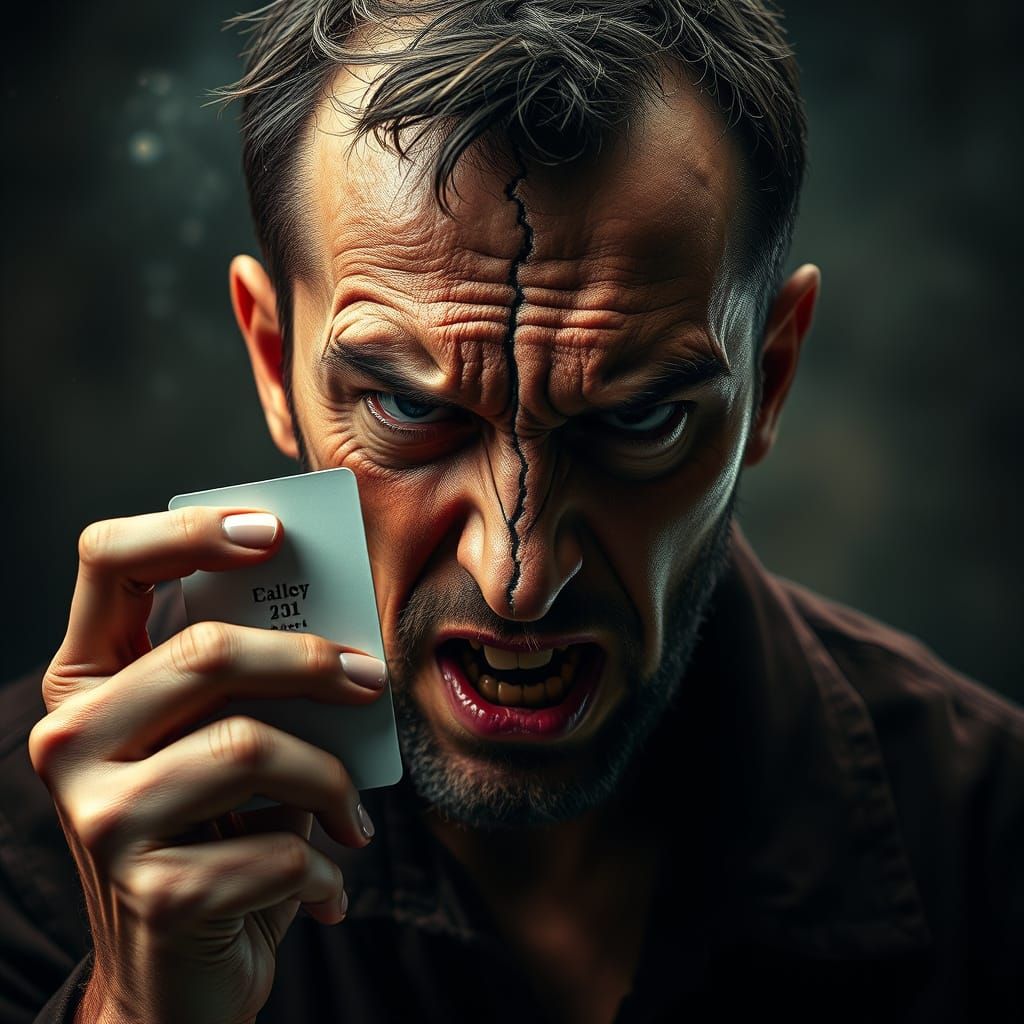 Intense Portrait of Prisoner with Split Emotions