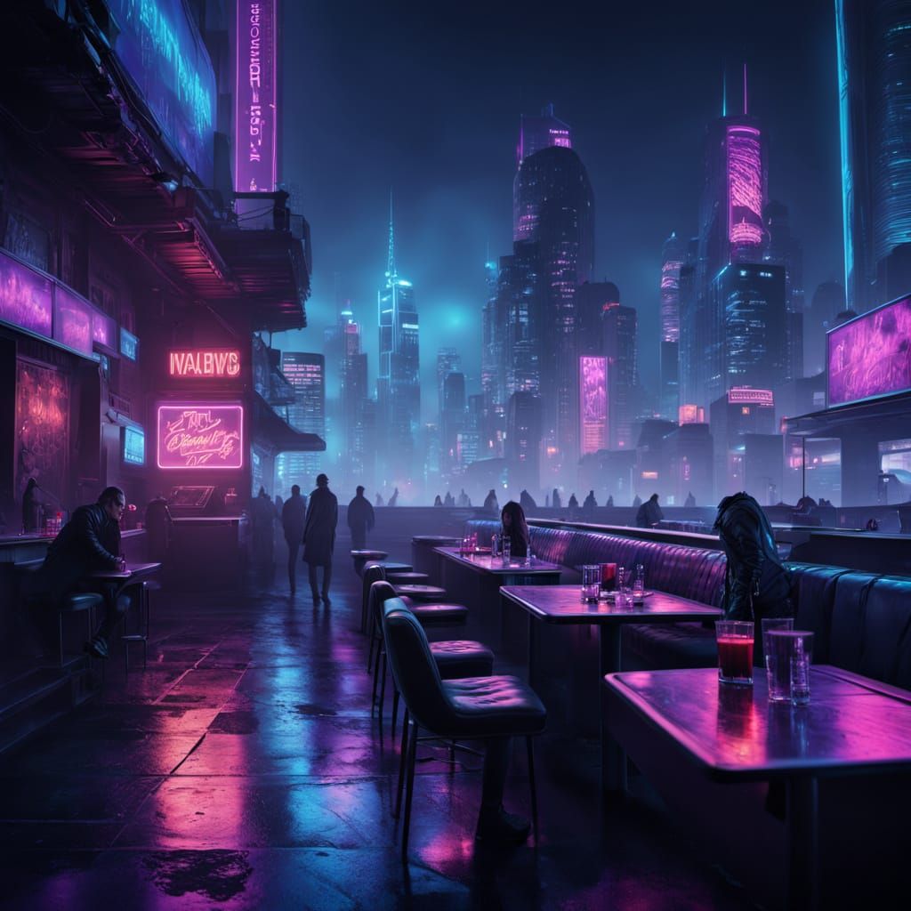 Cyberpunk Vampire in Neon Cityscape