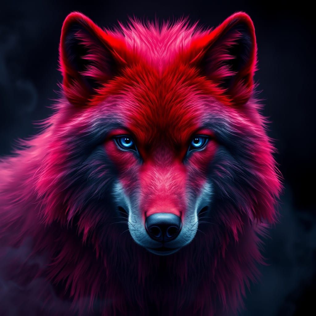 Majestic Crimson Wolf with Ethereal Glow