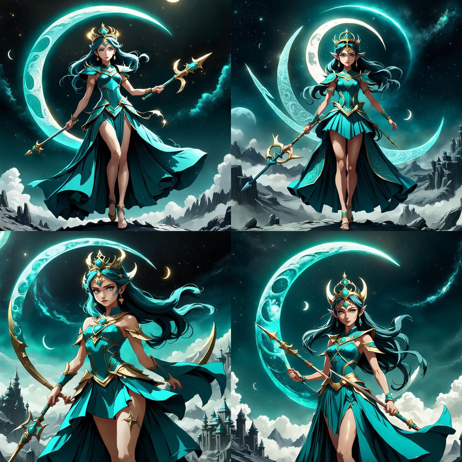 Anime Goddess of Space with Moon Halberd