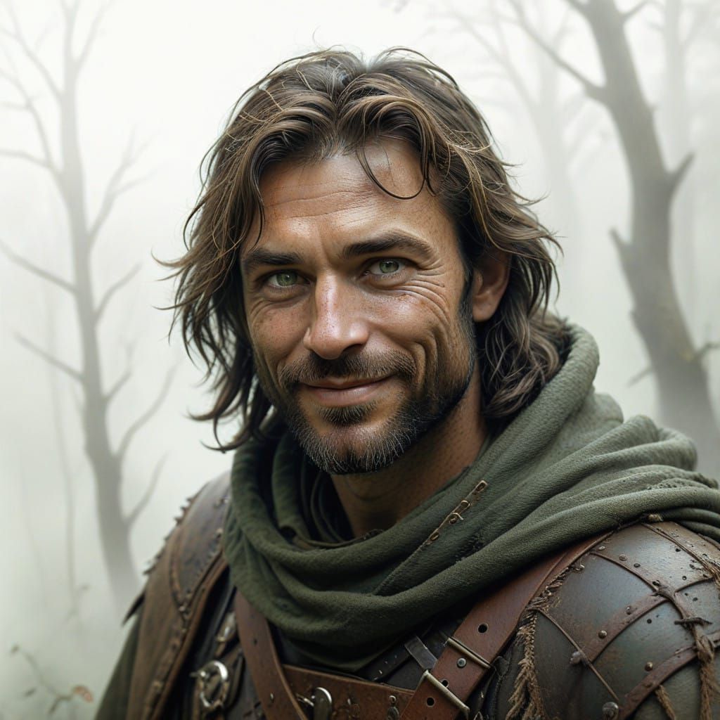 Weathered Medieval Ranger in Worn Leather Armor