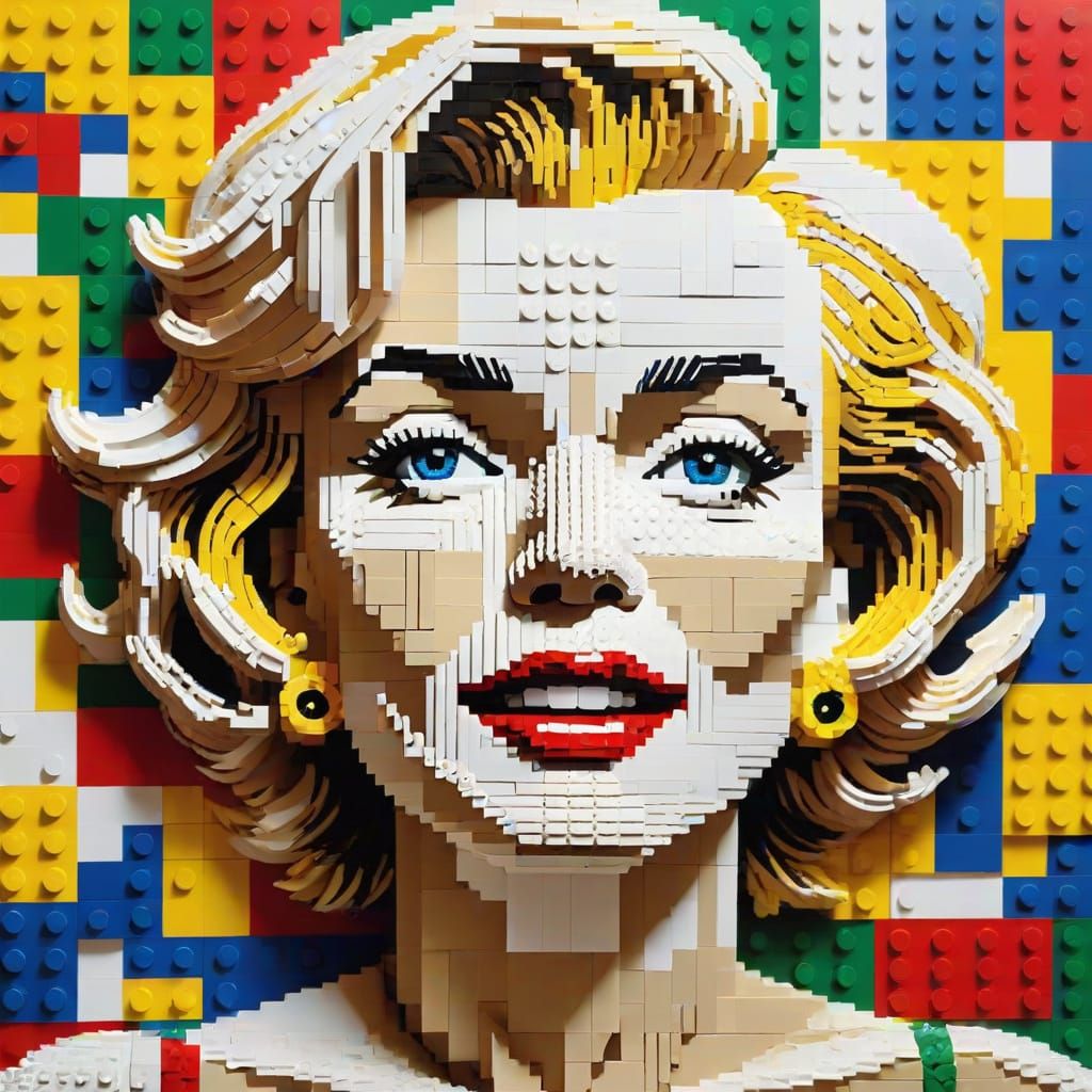 LEGO Portrait of Marilyn Monroe in Vibrant Colors and Textur...