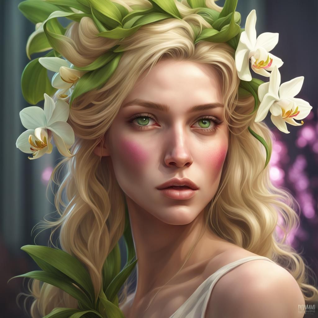 Orchid Haired Girl Portrait in Art Nouveau Style