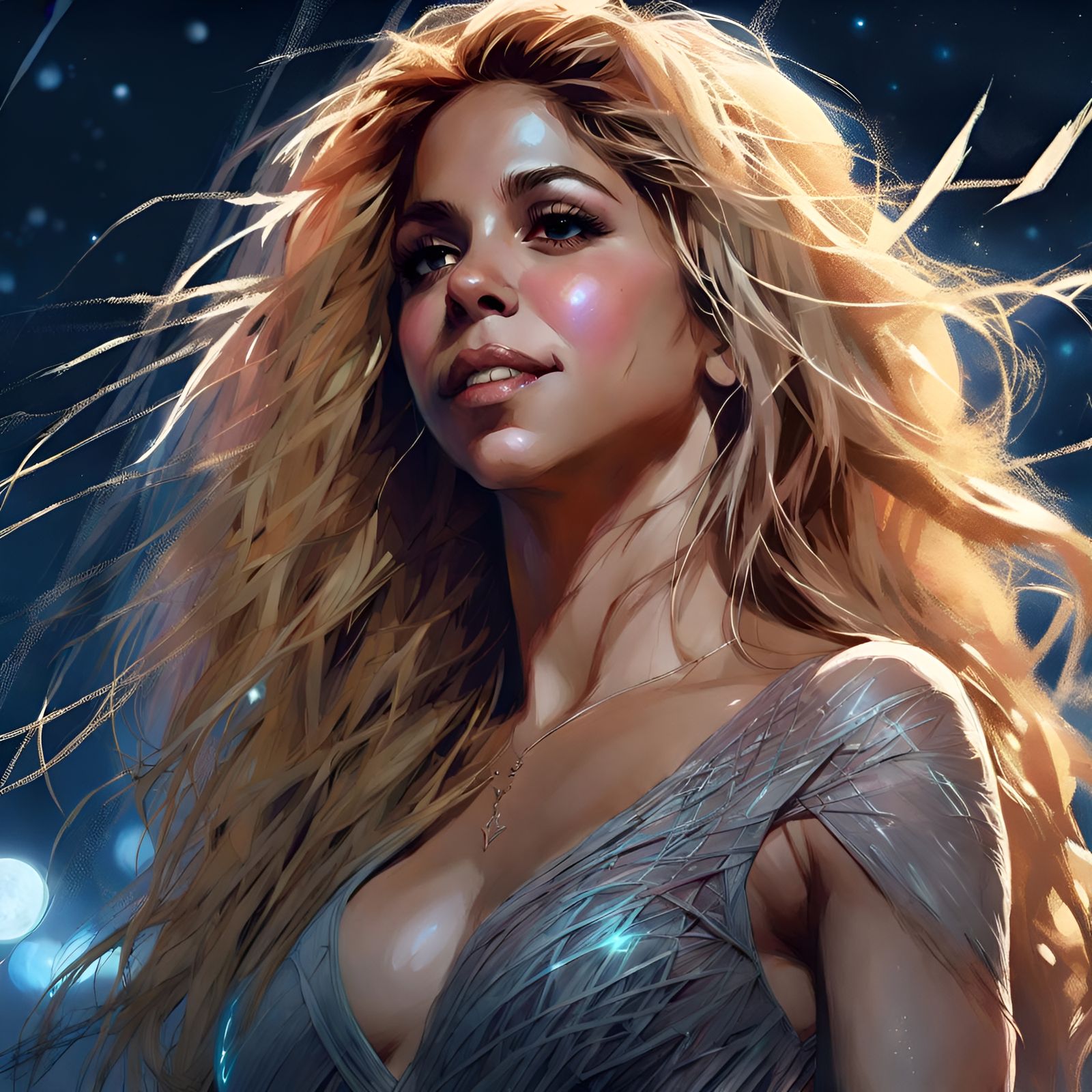 Moonlit Portrait of Woman in Dress