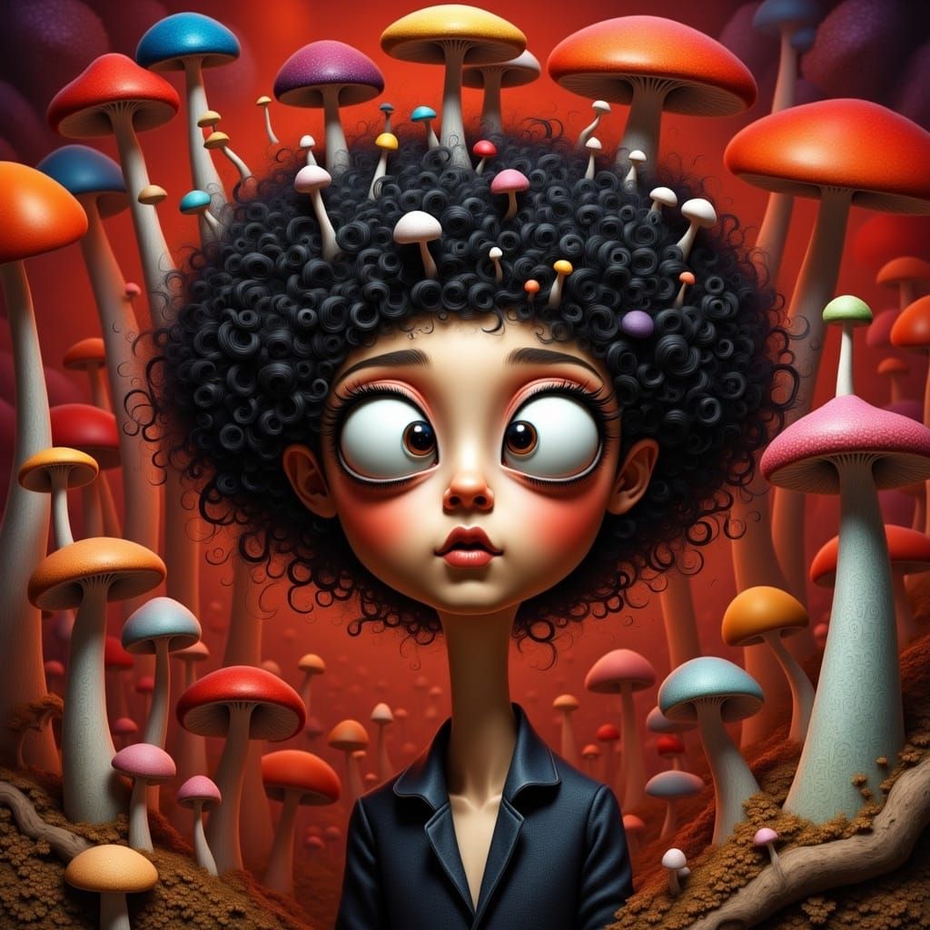 Surreal Animated Creature in Red and Black