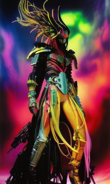 Biopunk Alien Supermodel in Neon Ink Drawing