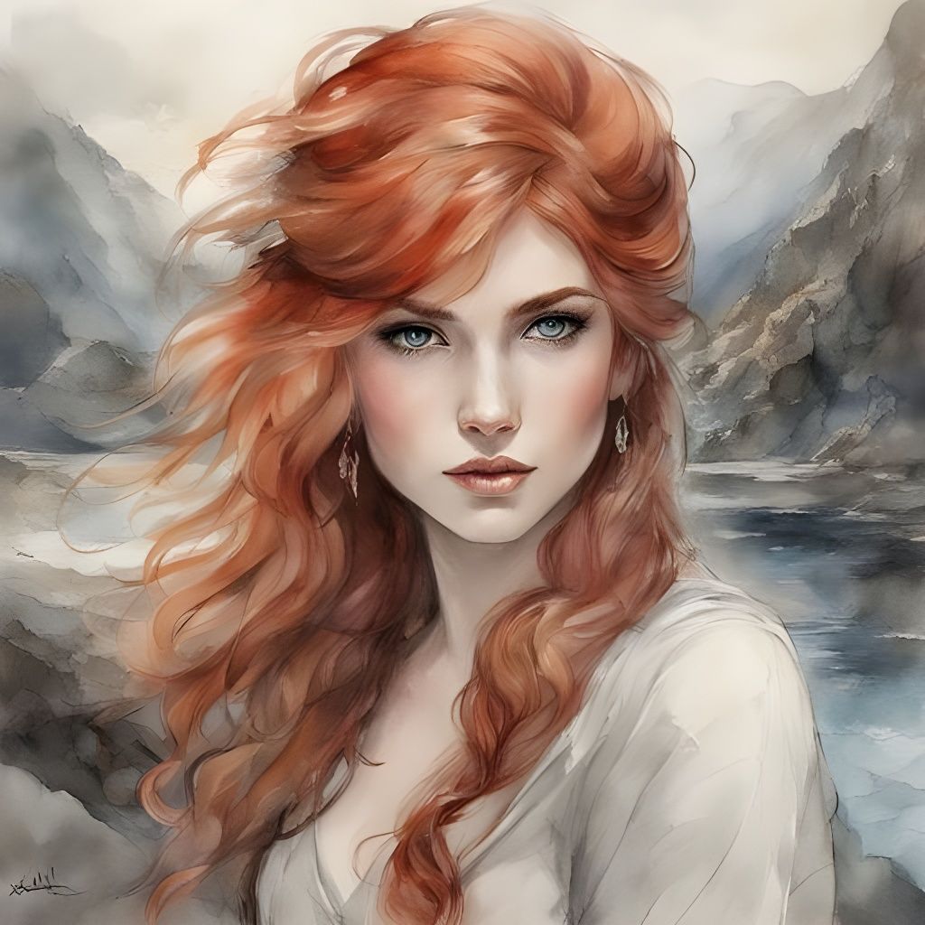 Syrian Girl Portrait in 19th Century Watercolor Style