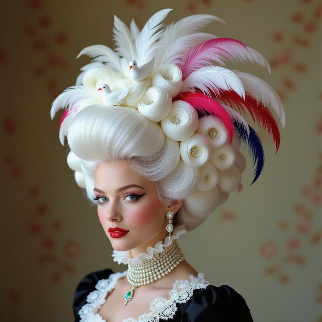Extravagant Pouffe Hairstyle of French Court Lady