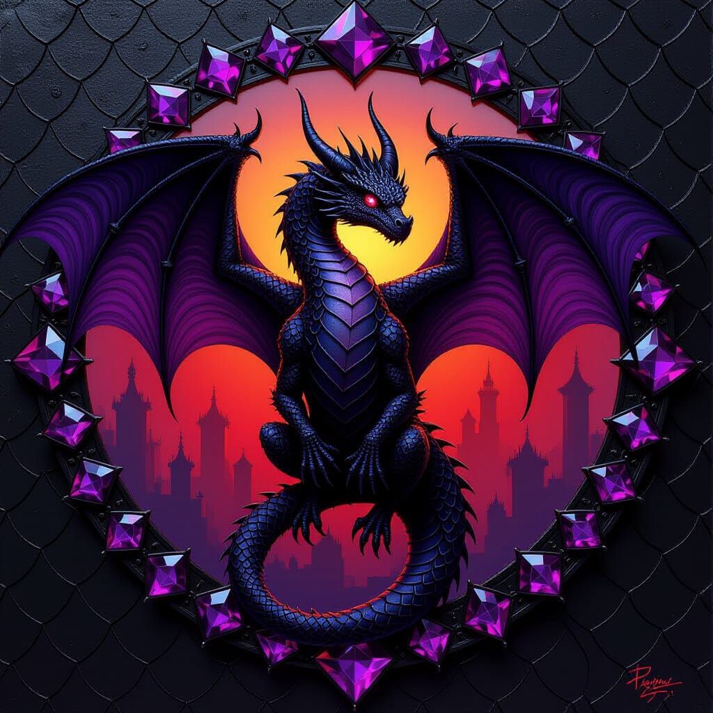Gothic Dragon with Shimmering Scales in Oil Painting Style