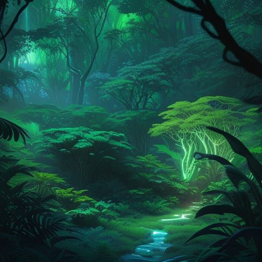 Astronaut Discovers Bioluminescent Alien Jungle Concept Art